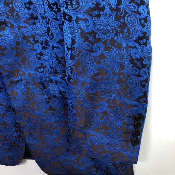 𝅺Leonardi Blue Jacquard paisley, print hand tailored blazer - Picture 9 of 13